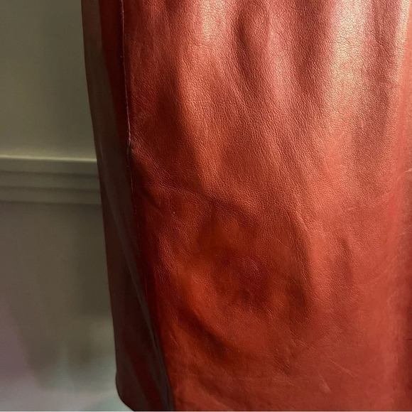 Longchamp • Authentic Red Lamb Leather Button Front Coat - Picture 6 of 11